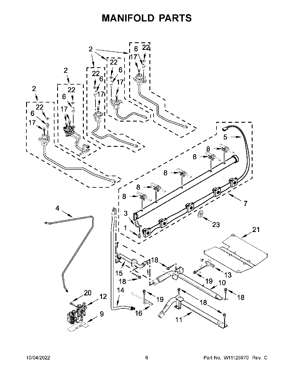 Manifold Parts Diagram and Parts List for 66475223710  Kenmore Range