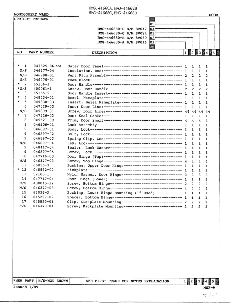 Freezer Door Page 2 Diagram and Parts List for 44668C  Admiral Freezer