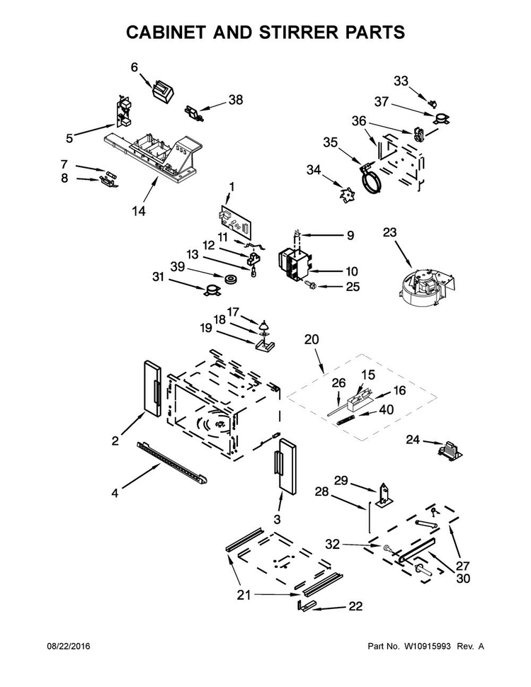 Cabinet And Stirrer Parts Diagram and Parts List for JMW3430DS02  Jenn-Air Microwave