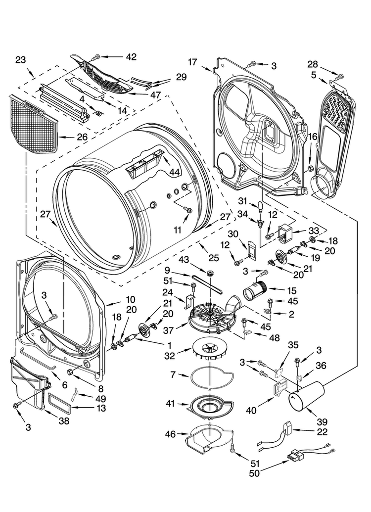 Bulkhead Parts Diagram and Parts List for MGDB700VQ0  Maytag Dryer
