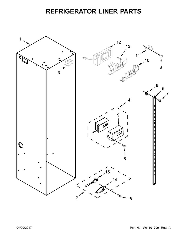 Refrigerator Liner Parts Diagram and Parts List for JS48NXFXDE01  Jenn-Air Refrigerator