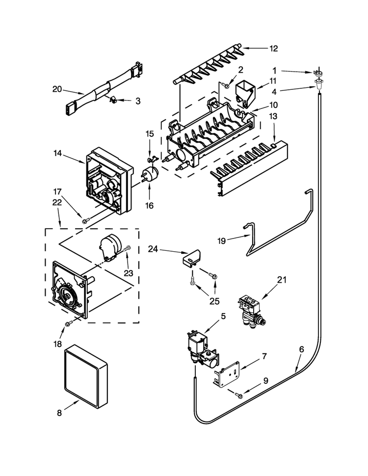 Icemaker Parts Diagram and Parts List for MFW2055DRM00  Maytag Refrigerator