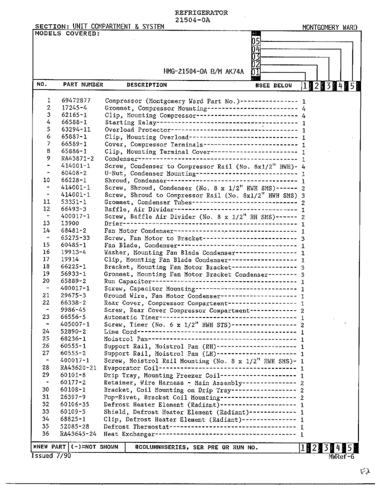 Unit Compartmane An System Page 2 Diagram and Parts List for 21504-0A  Admiral Refrigerator