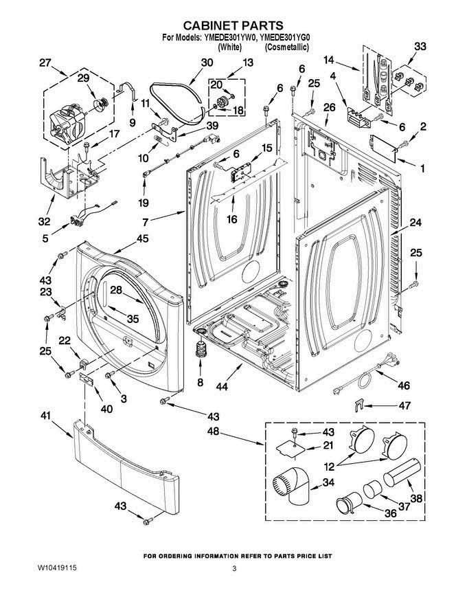 02 - Cabinet Parts Diagram and Parts List for YMEDE301YG0  Maytag Dryer