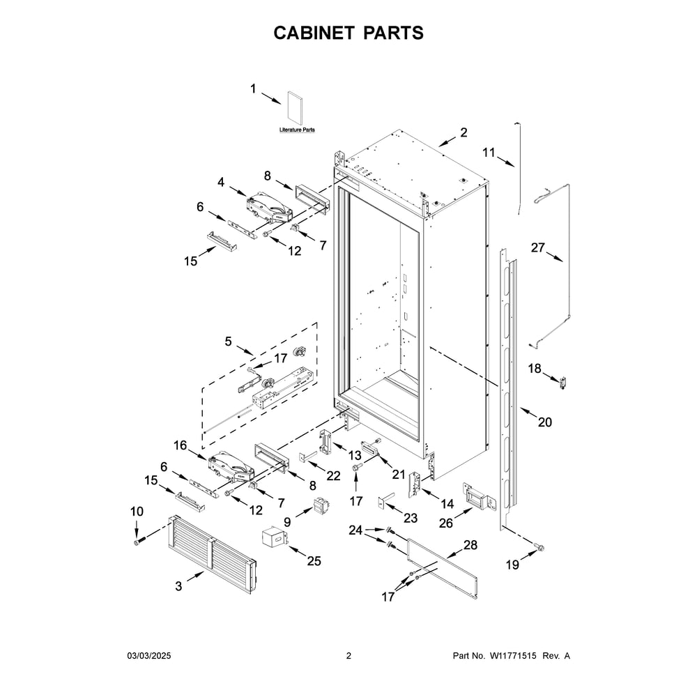 Cabinet Parts Diagram and Parts List for JBZFL30IGX20  Jenn-Air Freezer