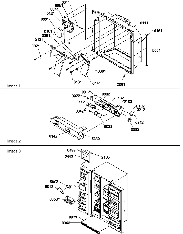 Ice & Water Cavity, Electronic Bracket, &  Toe Grille Diagram and Parts List for SGD521SW-P1197103WW  Amana Refrigerator