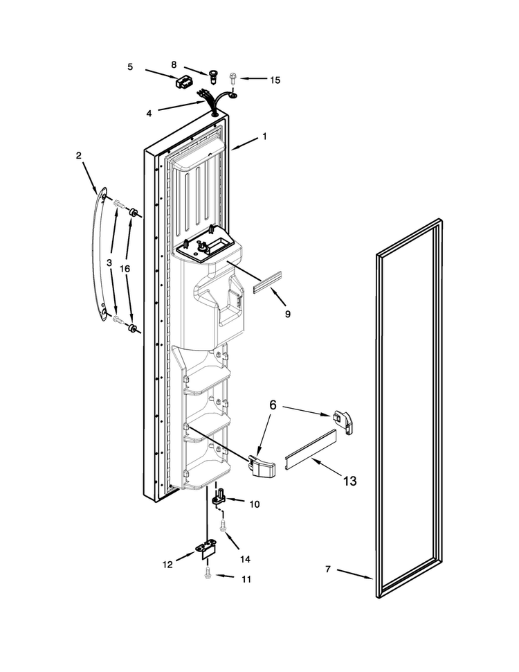 Freezer Door Parts Diagram and Parts List for ASD2526VES00  Amana Refrigerator
