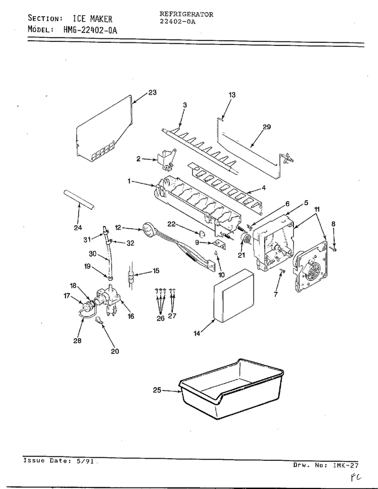 Ice Maker Diagram and Parts List for 22402-0A  Admiral Refrigerator