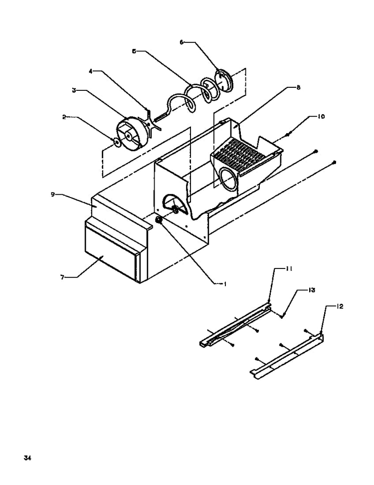 Ice Bucket Diagram and Parts List for SXD19NL-P1168802WL  Amana Refrigerator