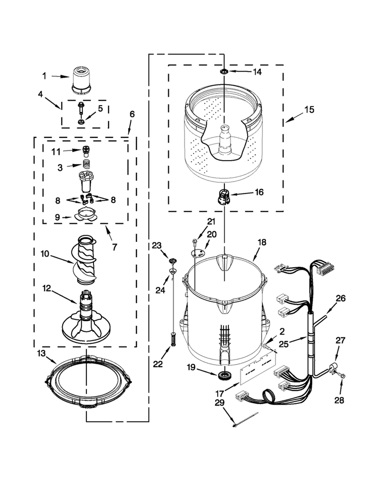 Basket And Tub Parts Diagram and Parts List for 7MMVWC410AW0  Maytag Washer