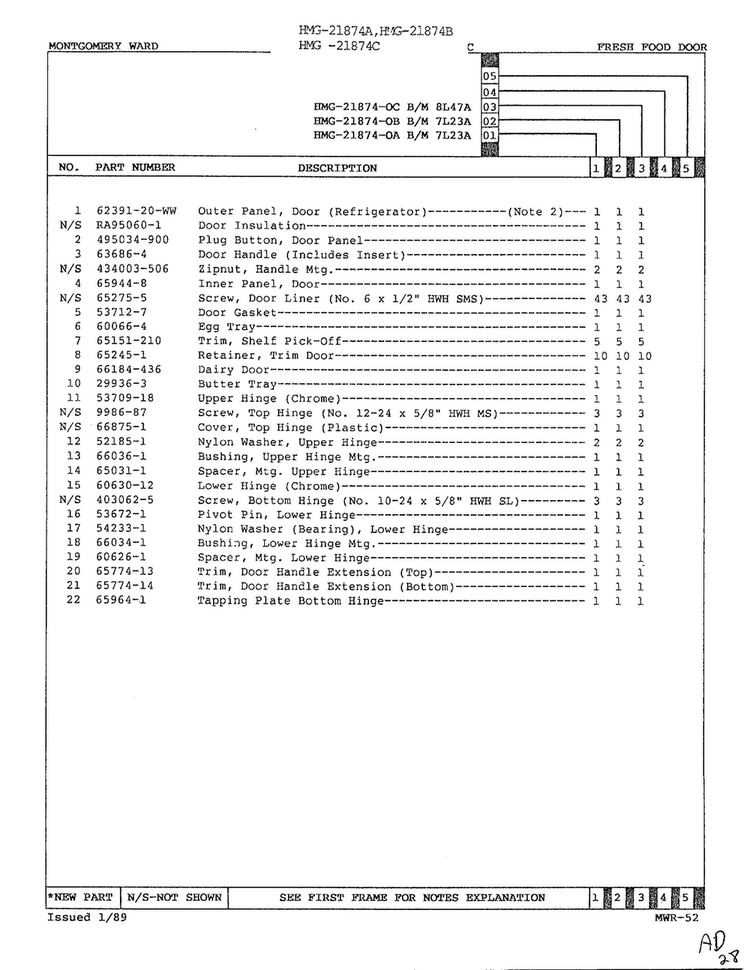 Fresh Food Door Page 2 Diagram and Parts List for 21874A  Admiral Refrigerator