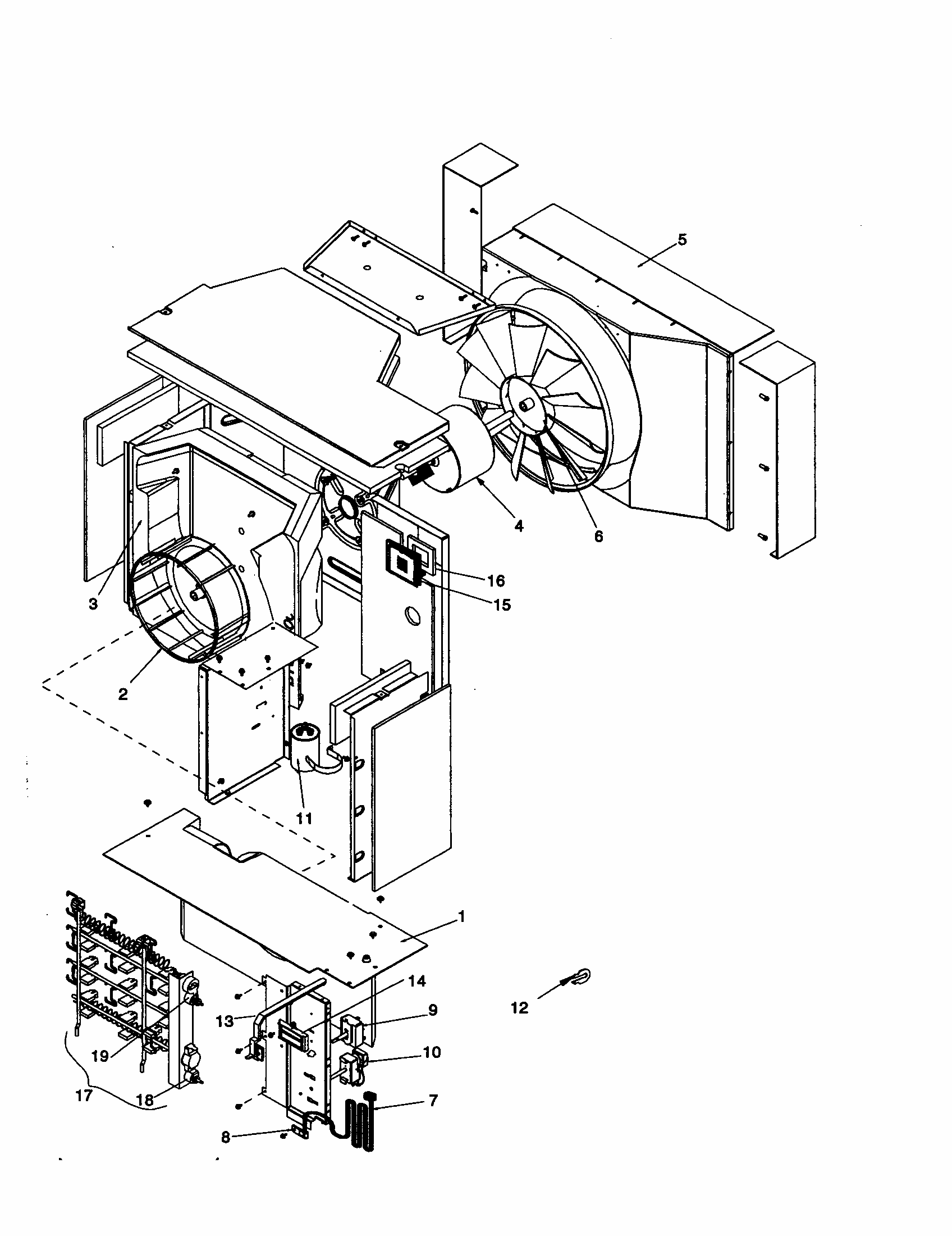 Center Partition Assembly/controls Diagram and Parts List for RE18010C2D REV C Amana Air Conditioner