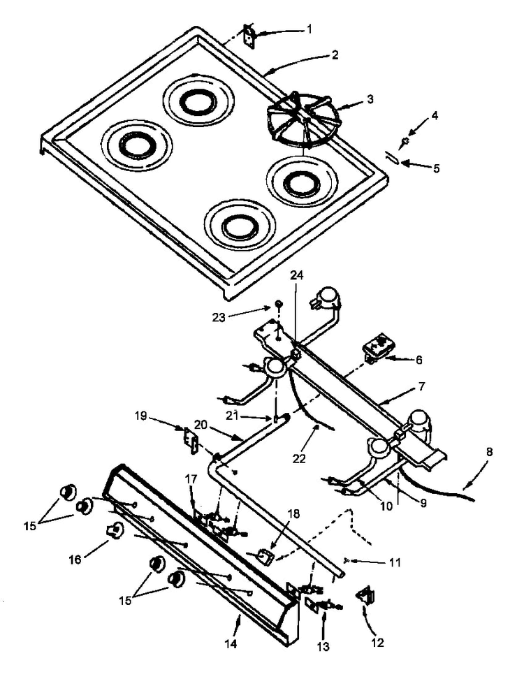 Main Top Assy Diagram and Parts List for SBP22AA0-P1142916NW  Amana Range