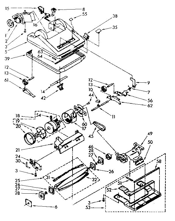 Nozzle And Motor Assembly Diagram and Parts List for 11638810  Kenmore Upright Vacuum