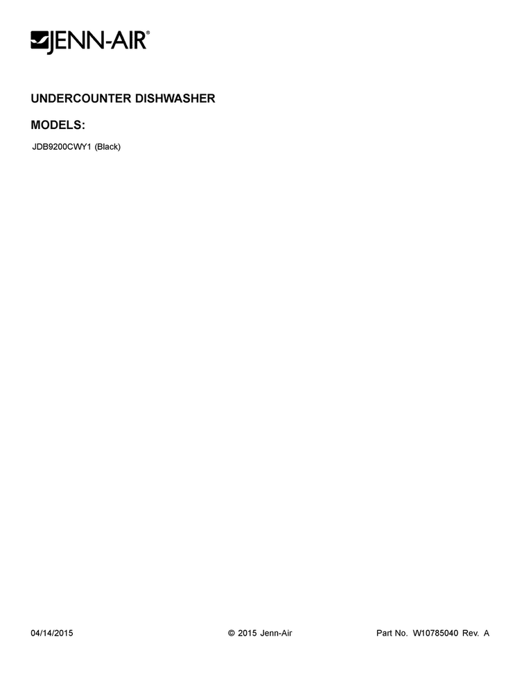 Cover Sheet Diagram and Parts List for JDB9200CWY1  Jenn-Air Dishwasher