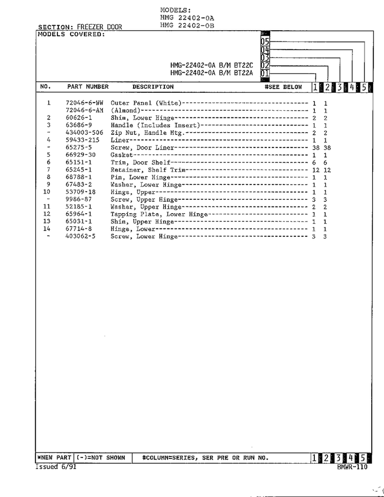 Freezer Door Page 2 Diagram and Parts List for 22402-0B  Admiral Refrigerator