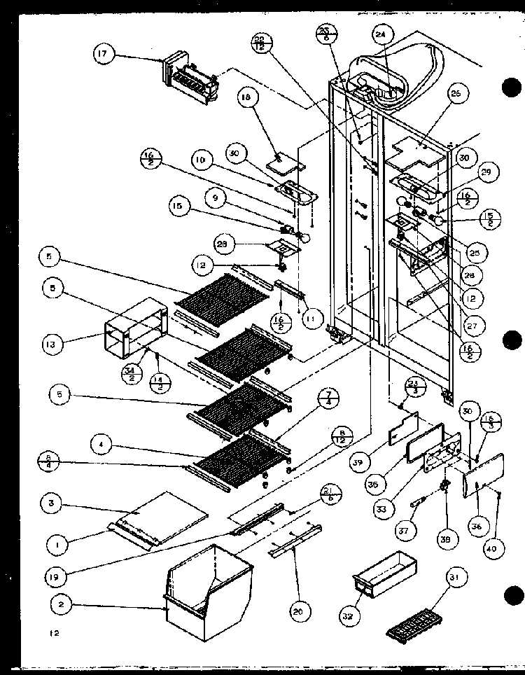 Freezer Shelving And Refrigerator Light Diagram and Parts List for SZ25MP2W-P1154904WW  Amana Refrigerator