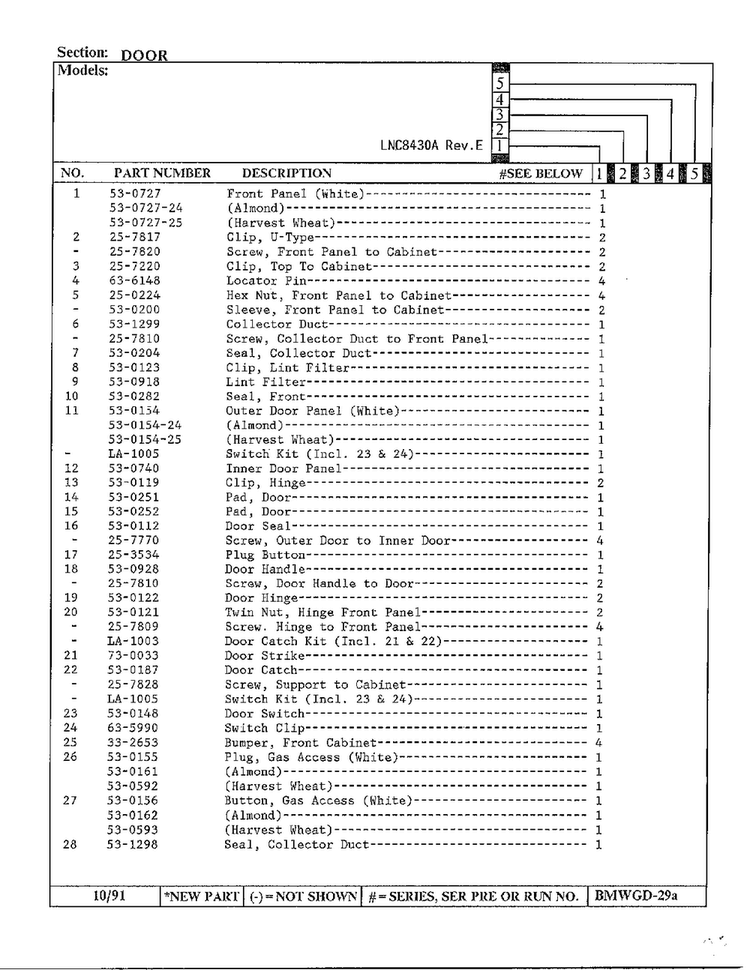 Door Page 3 Diagram and Parts List for 8430A REV E Norge Dryer