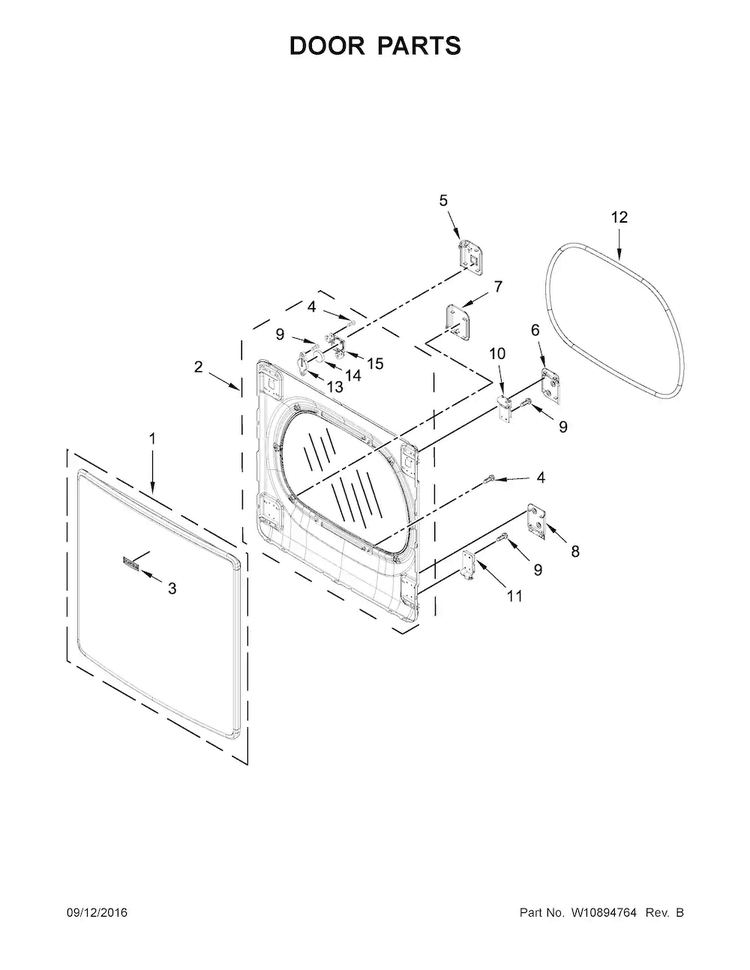 Door Parts Diagram and Parts List for MGDB955FW0  Maytag Dryer