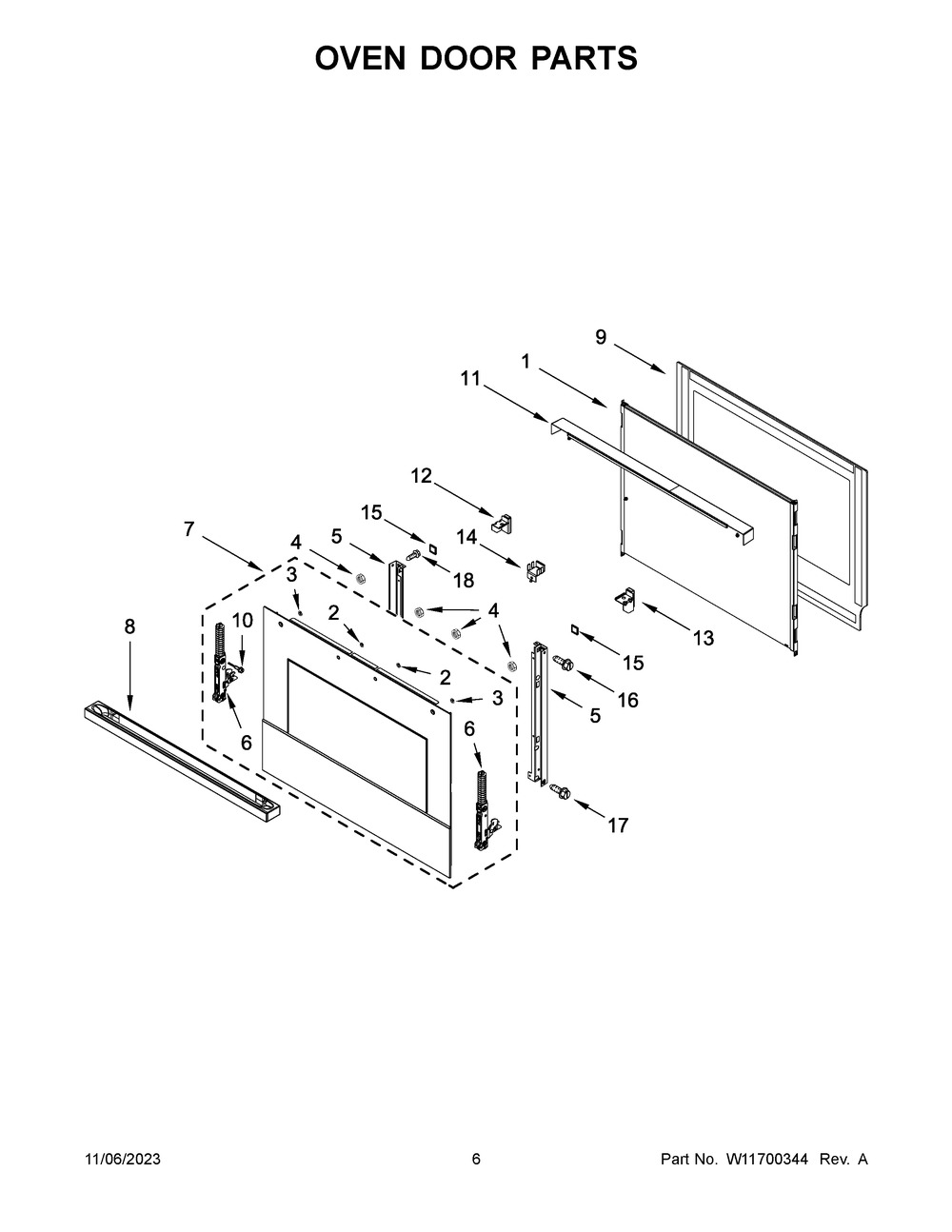 Oven Door Parts Diagram and Parts List for JJW2430LM01  Jenn-Air Wall Oven