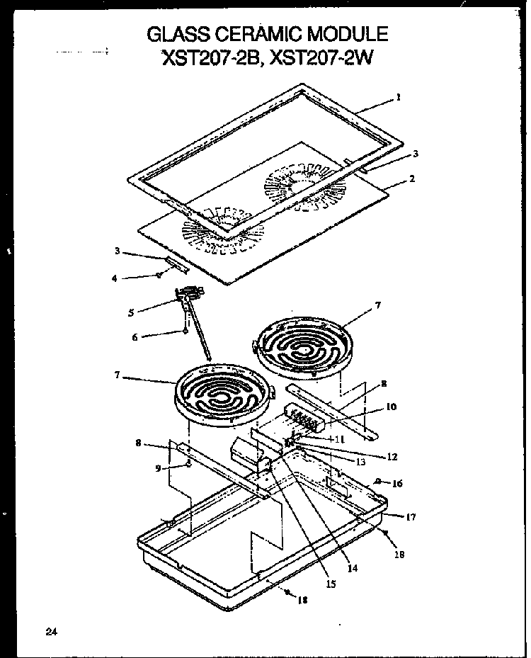 Glass Ceramic Module Diagram and Parts List for XST209-2W P1133345NW Amana Range