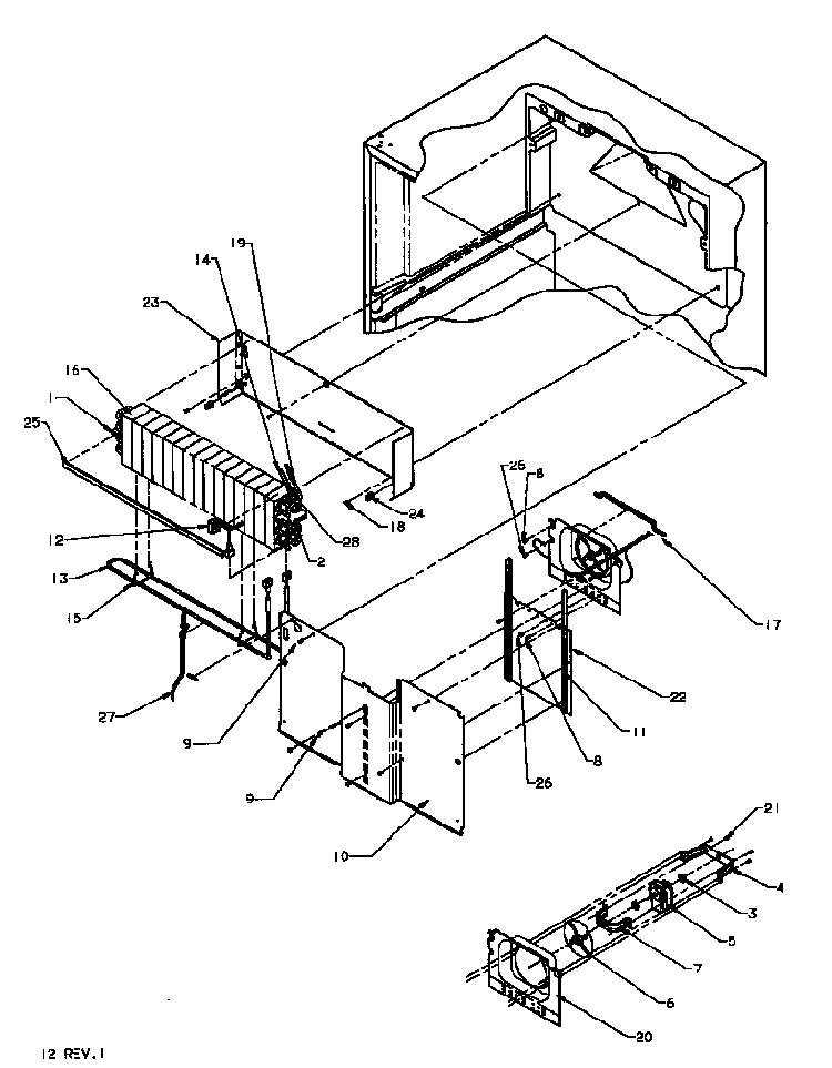 Heater Exchange Assembly Diagram and Parts List for TJ18R3L-P1181712WL  Amana Refrigerator