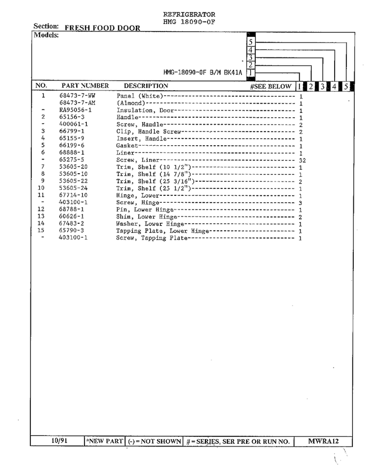 Fresh Food Door Page 2 Diagram and Parts List for 18090-0F  Admiral Refrigerator