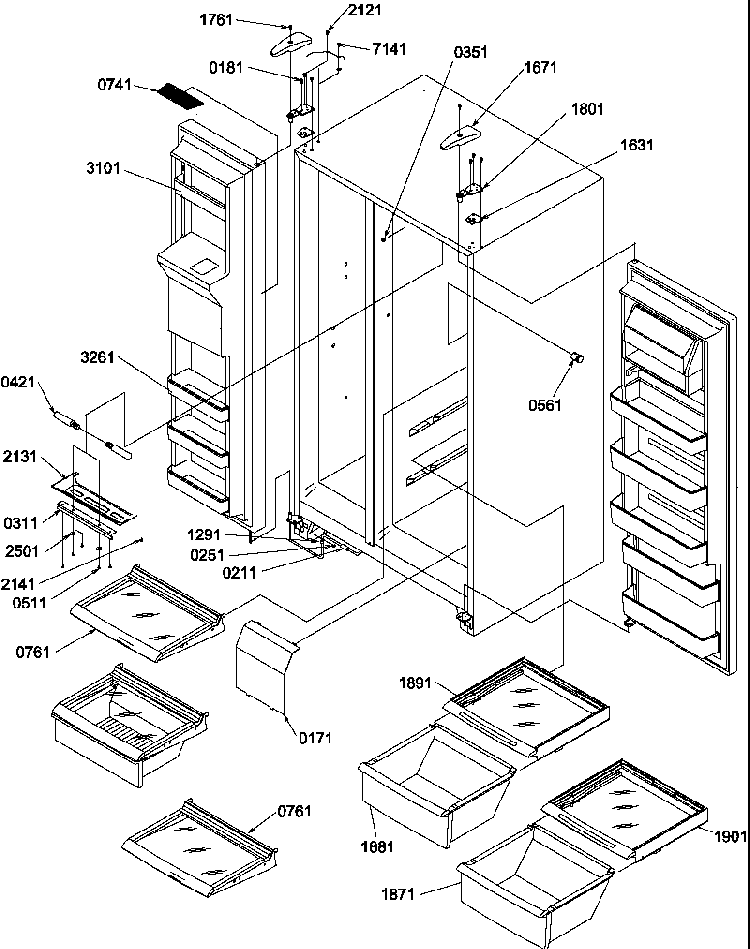 Refrigerator/freezer Shelves, Lights,and Hinges Diagram and Parts List for SSD522TW-P1313602WW  Amana Refrigerator