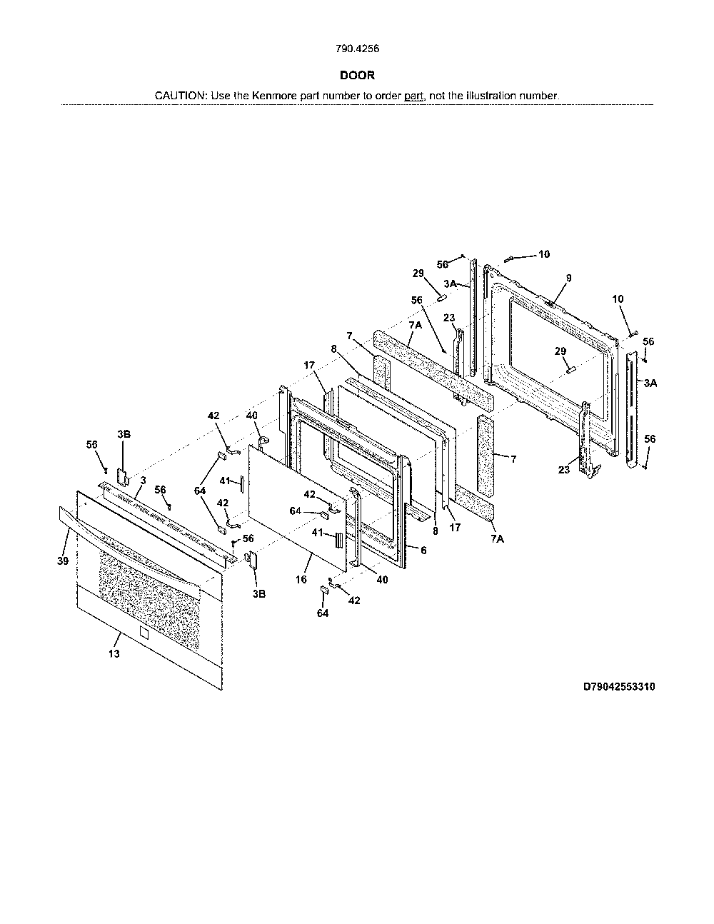 Door Diagram and Parts List for 79042563317  Kenmore Range