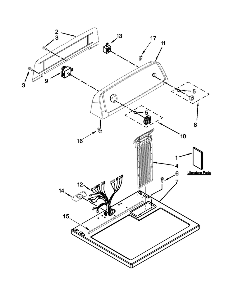 Top And Console Parts Diagram and Parts List for NGD4655EW0  Amana Dryer