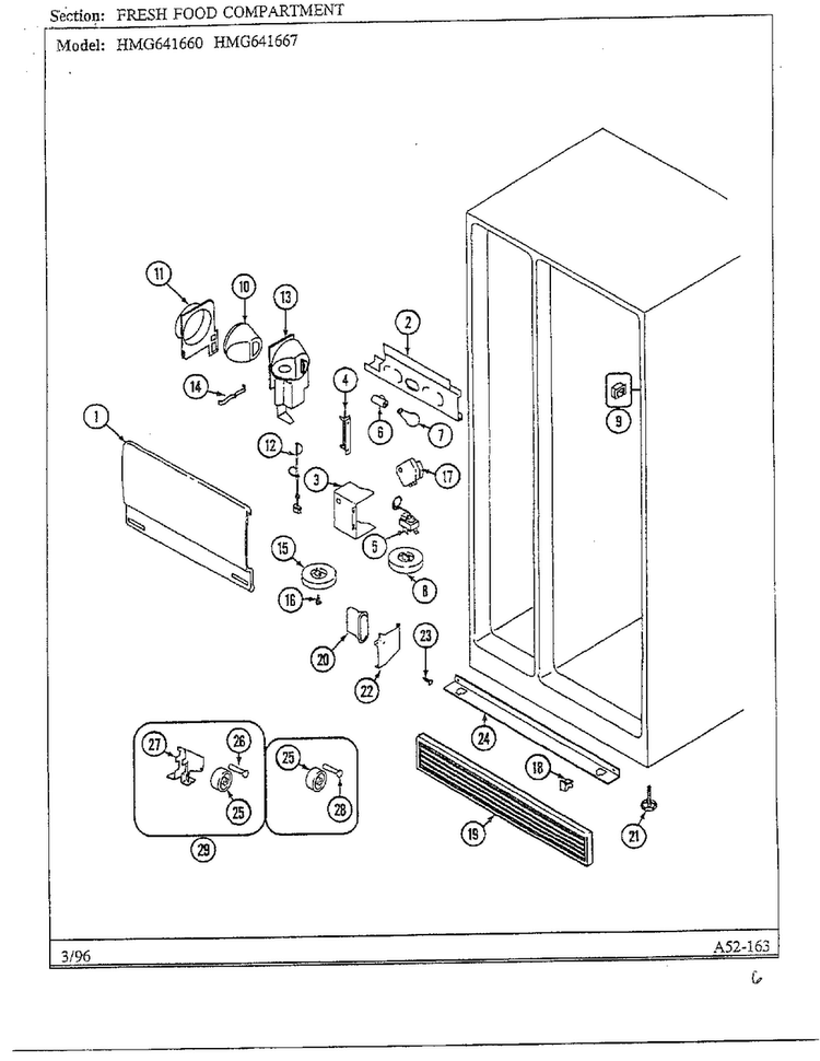 Fresh Food Compartment Diagram and Parts List for HMG641667  Admiral Refrigerator