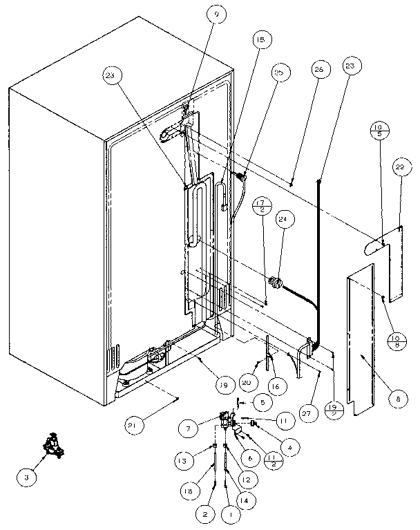 Cabinet Back Diagram and Parts List for 36271-P1121802W  Amana Refrigerator