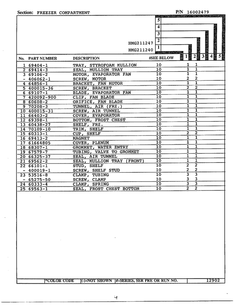 Freezer Compartment Page 2 Diagram and Parts List for 211240  Admiral Refrigerator