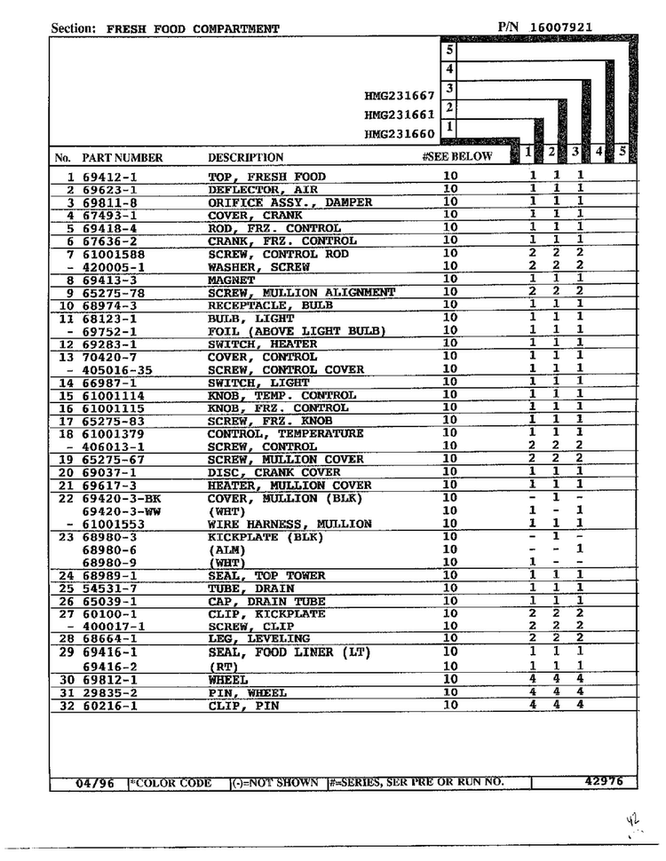 Fresh Food Compartment Page 2 Diagram and Parts List for HMG-231667  Admiral Refrigerator