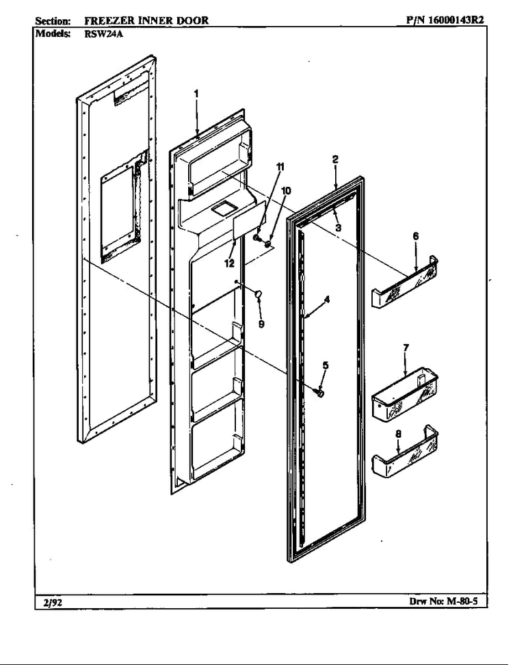Freezer Inner Door Diagram and Parts List for ERSW24A AM81F Maytag Refrigerator