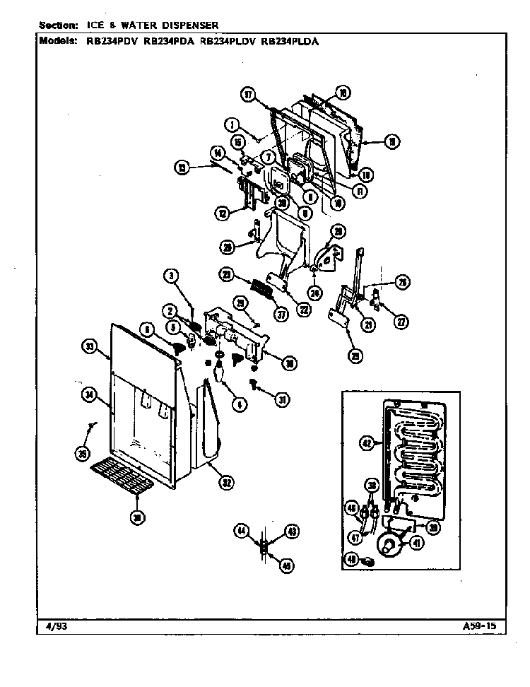Ice & Water Dispenser Diagram and Parts List for RB234PLDV DG90A Magic Chef Refrigerator