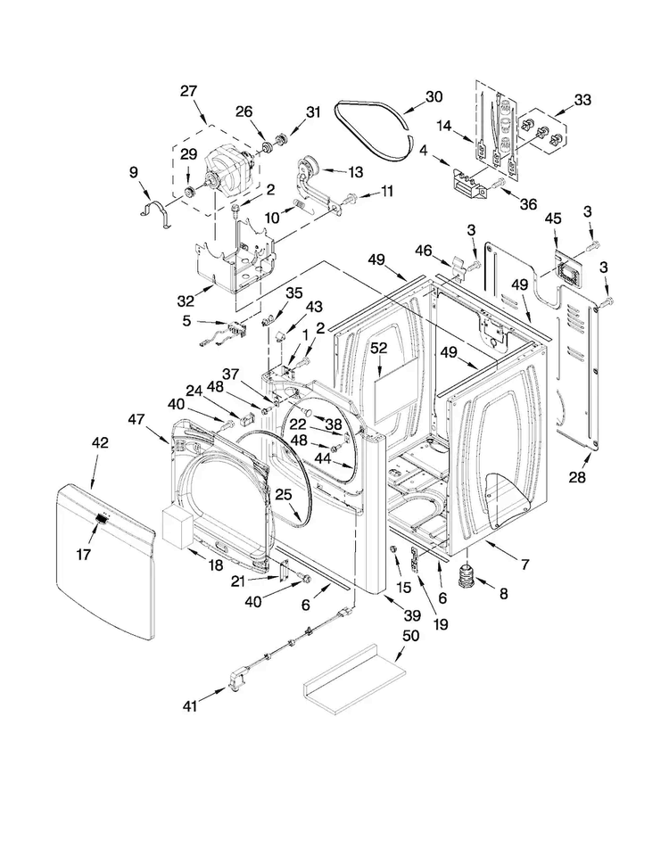 Cabinet Parts Diagram and Parts List for MEDB200VQ1  Maytag Dryer