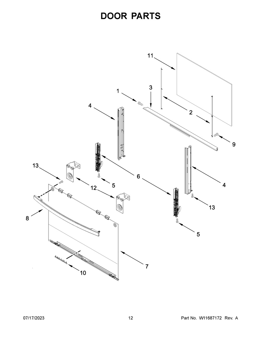 Door Parts Diagram and Parts List for AGR4203MNS0  Amana Range