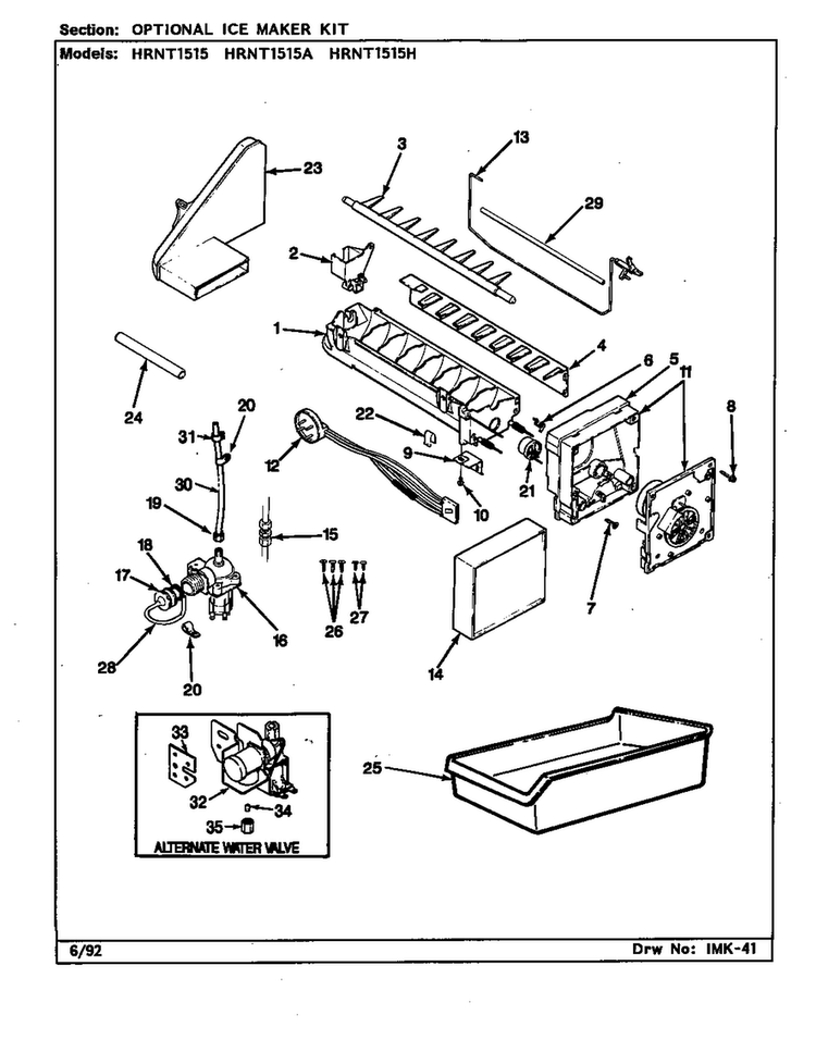 Optional Ice Maker Kit Diagram and Parts List for HRNT1515A BF11E Maytag Refrigerator