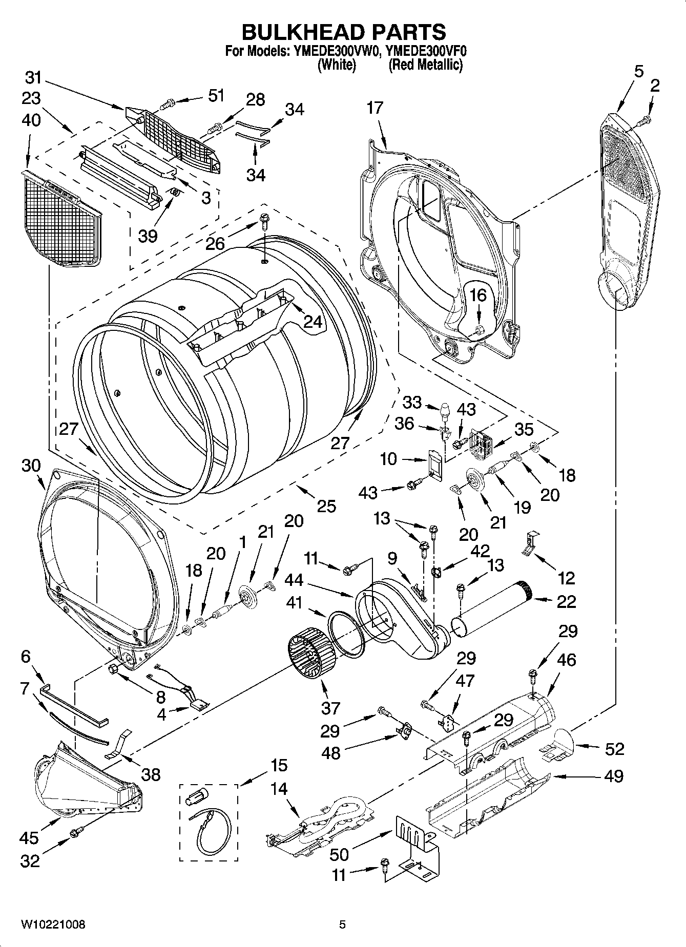 03 - BULKHEAD PARTS Diagram and Parts List for YMEDE300VF0  Maytag Dryer