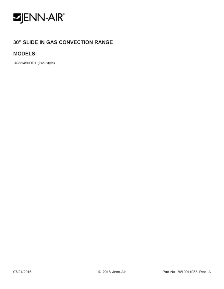 Cover Sheet Diagram and Parts List for JGS1450DP1  Jenn-Air Range