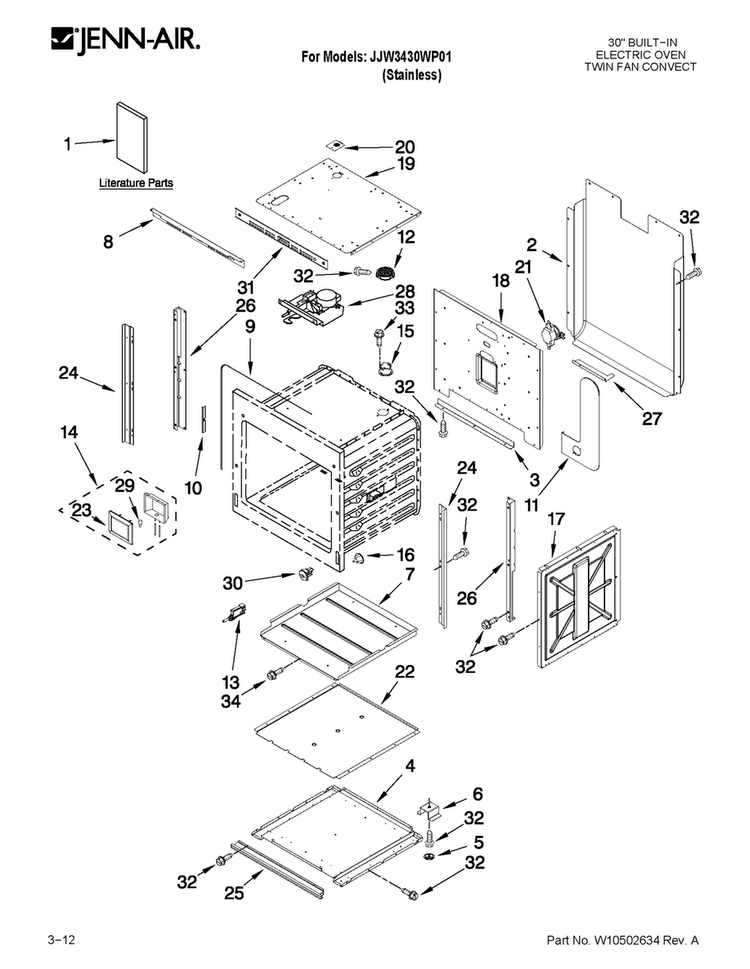Oven Parts Diagram and Parts List for JJW3430WP01  Jenn-Air Wall Oven