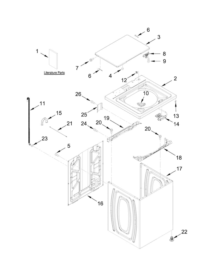 Top And Cabinet Parts Diagram and Parts List for CAW8350EW1  Crosley Washer