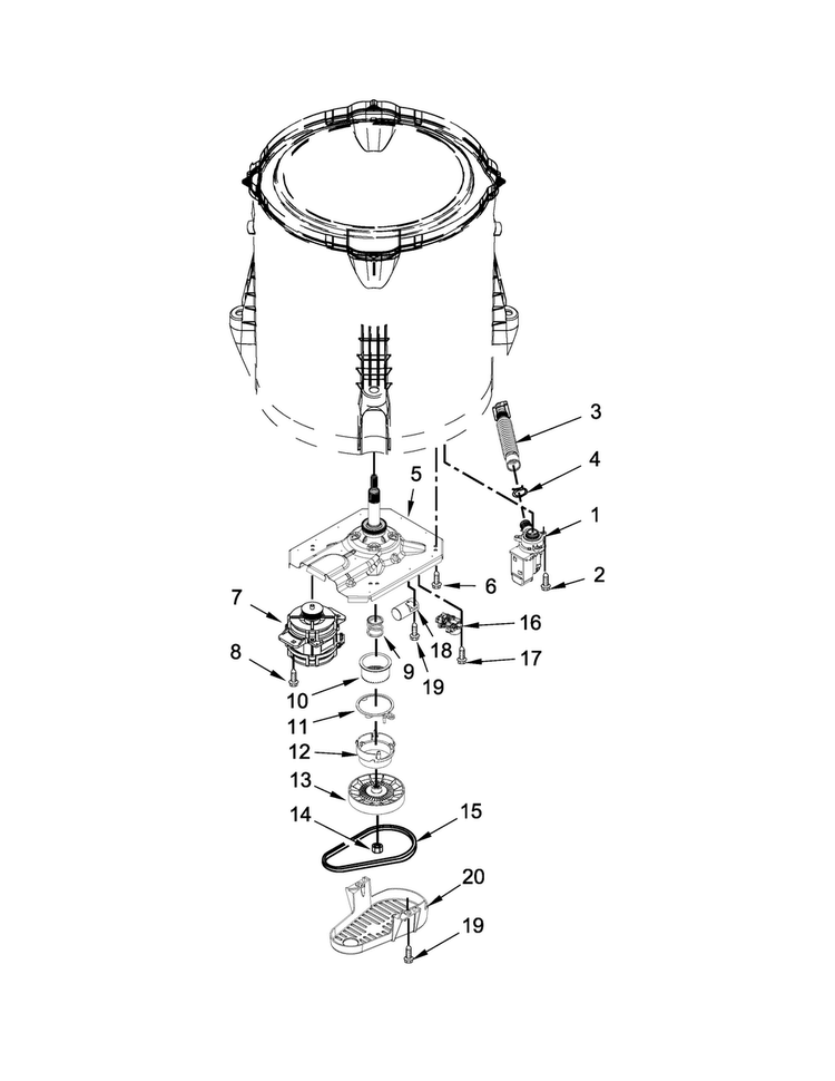 Gearcase, Motor And Pump Parts Diagram and Parts List for MVWC215EW0  Maytag Washer