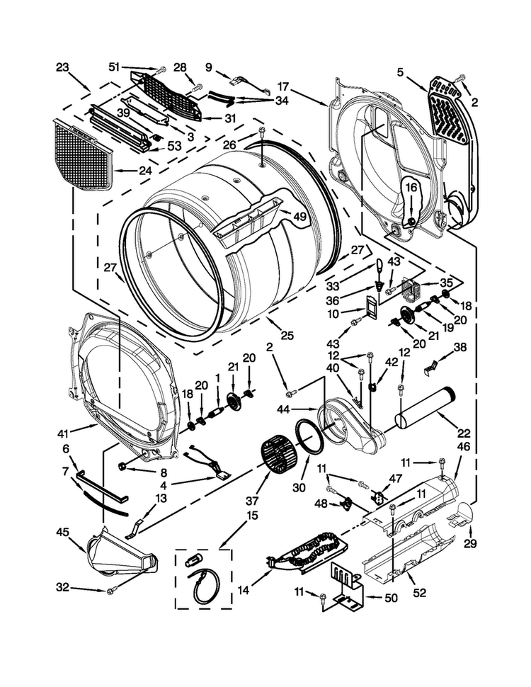 Bulkhead Parts Diagram and Parts List for MEDE201YW1  Maytag Dryer
