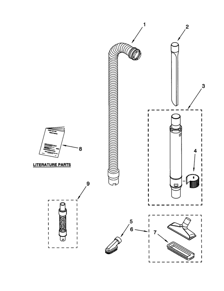 Hose And Attachment Diagram and Parts List for 11630512000  Kenmore Upright Vacuum