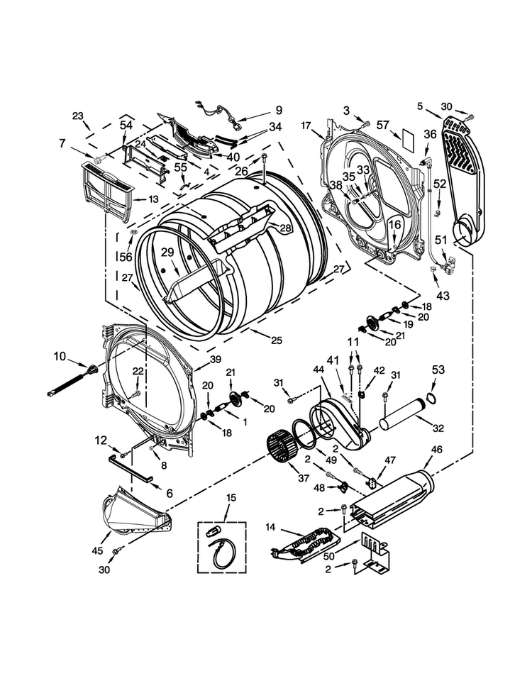 Bulkhead Parts Diagram and Parts List for MEDB855DW2  Maytag Dryer