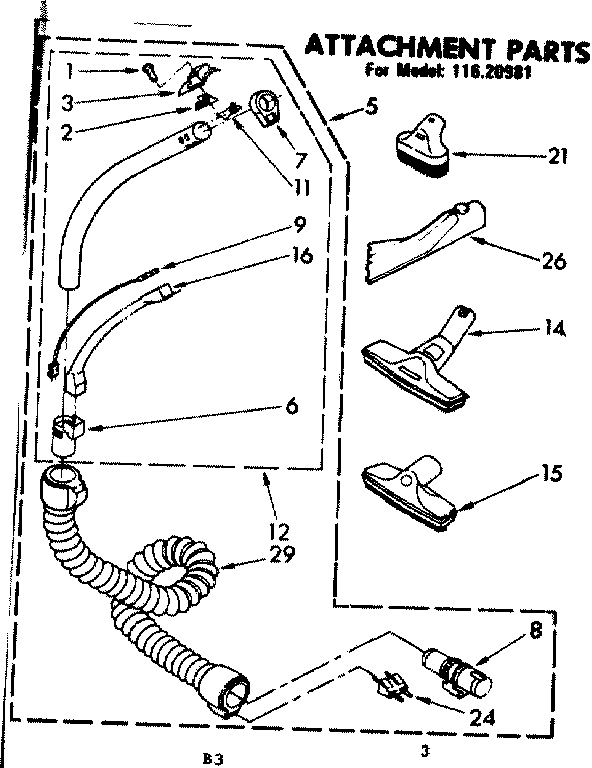 Attachment Parts Diagram and Parts List for 11620981  Kenmore Canister Vacuum
