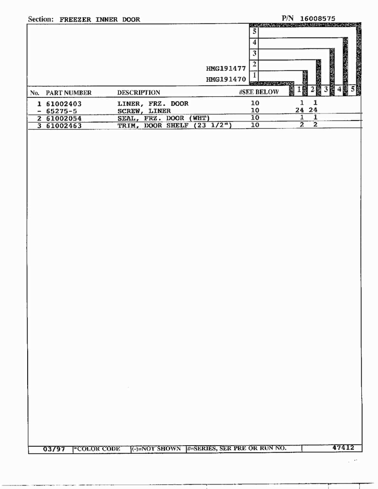 Freezer Inner Door Page 2 Diagram and Parts List for HMG191470  Admiral Refrigerator