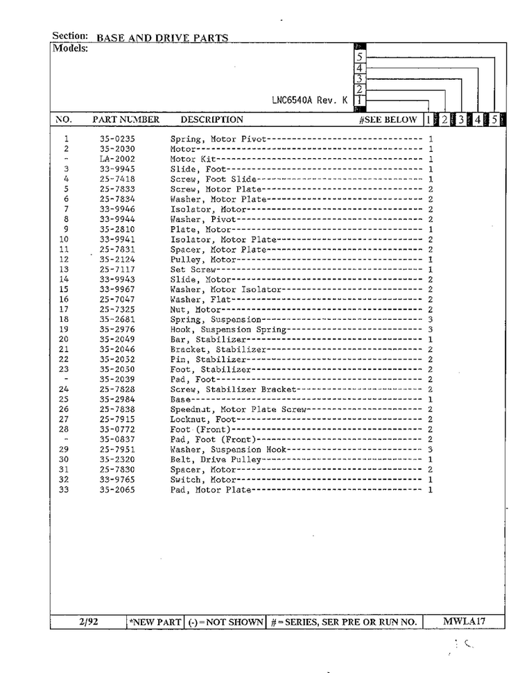 Base And Drive Parts Page 2 Diagram and Parts List for 6540A REV K Norge Washer